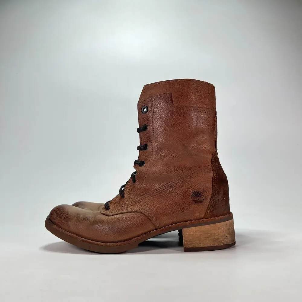 Timberland Whittemore Brown Leather Mid Calf Lace Up Casual Boots Women's Sz 8.5